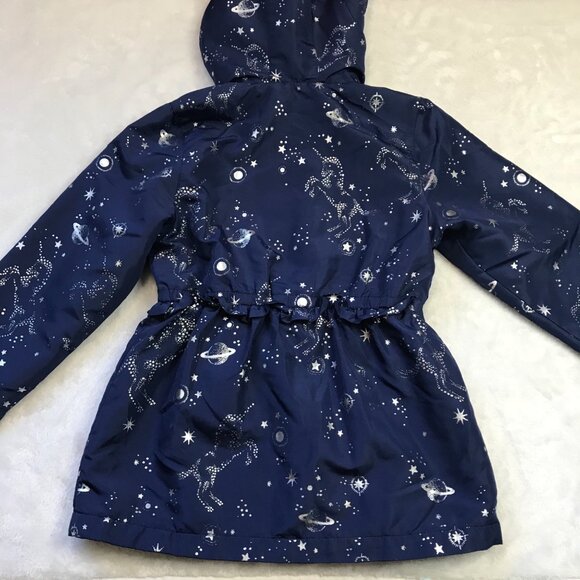 London Fog Unicorn & Space Print Hooded‎ Jacket Girls 6X Blue Silver Snap Zip - Picture 7 of 14